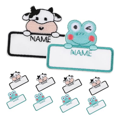 BEBEMOKO 10Stücke Selbstklebende Namensschilder für Kleidung mit Cartoon Tiermotiven DIY Namensetiketten für Schultaschen Kleidung und Bettwäsche für Frogs Cows Designs von BEBEMOKO