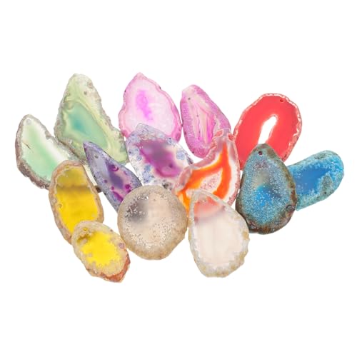 BEBEMOKO 14Stücke Teiliges Achatstück Verschiedenen Farben für DIY Schmuckherstellung Natürliche Perforierte Edelsteine für Halsketten Armbänder und Bastelprojekte von BEBEMOKO
