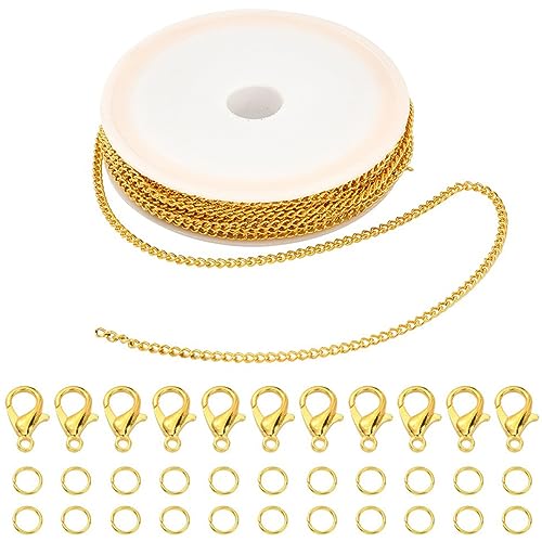 BEBEMOKO 1Satz DIY Schmuckzubehör mit Hummerverschluss und Dekorativer Metallkette Offene Kreise für Armbänder für Schmuckherstellung Goldene Eisenkette von BEBEMOKO