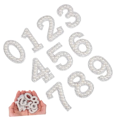 BEBEMOKO 1Satz DIY Strass Patches mit Zarten Nummern Eisenaufkleber für Kleidung Jeans Taschen und Hüte Applikationen für Individuelles Design und Reparatur von Textilien von BEBEMOKO