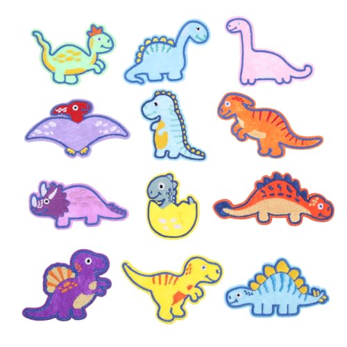 BEBEMOKO 2 Dinosaurier-Aufkleber zum Nähen von Kleidung, bestickt, Dinosaurier-Stoff, Stickerei-Flicken Applikationen, Stoffaufnäher, Jungen, Kleidung, Stickerei-Aufnäher, Material: Kleideraufnäher von BEBEMOKO