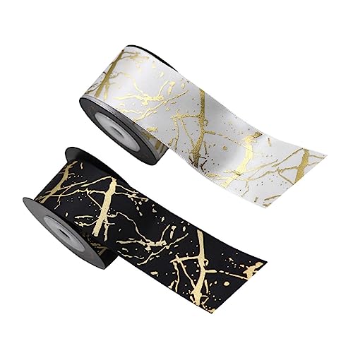 BEBEMOKO 2 Rollen Goldfolien-Polyester-Geschenkband für Blumensträuße und Geschenkverpackung, breite Meter, elegantes Gold und Design von BEBEMOKO