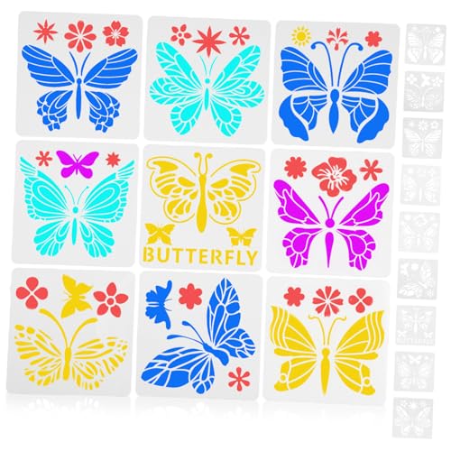 BEBEMOKO 2 Sätze Schmetterlings Schablonen für DIY Malerei Wiederverwendbare Bastelvorlagen für Wände Kreative Malwerkzeuge für Bastelprojekte von BEBEMOKO