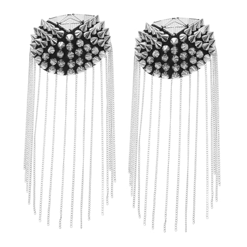 BEBEMOKO 2 Stück Teiliges Vintage Quasten Schulterepauletten Punk Metall Applikationen mit Nieten Glänzende Tassel Epaulets für Damen und Herren für Bühne Party und Kostüm von BEBEMOKO