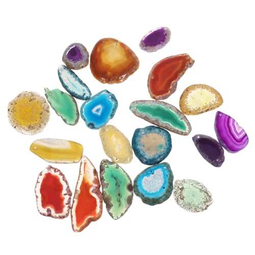 BEBEMOKO 20 Stück Teiliges Bunte Natürliche Agatplatten Dekorationen für Schmuck DIY Kleine Farbige Edelsteinscheiben für Kreative Projekte und Hochzeitsdekorationen von BEBEMOKO