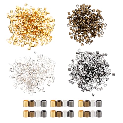 BEBEMOKO 2000 Stück 2 mm Rohr-Quetschperlen: Messing-Abstandshalterperlen zur Schmuckherstellung – Bastelbedarf für DIY-Accessoires, Halsketten, Armbänder, Ohrringe von BEBEMOKO