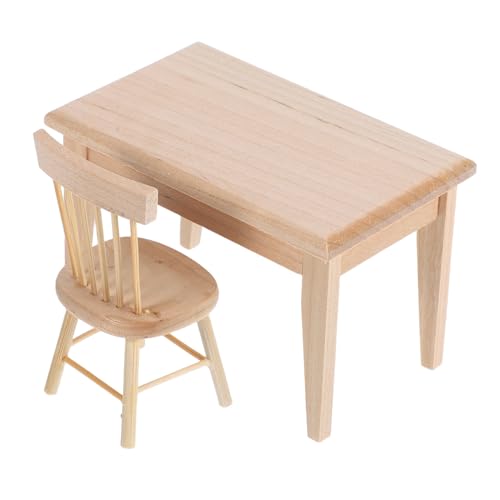 BEBEMOKO 2pcs Mini Tisch und Stuhl Möbel Puppenhaus Puppenhaus Dekorationen Mini Möbel Miniatur Puppenhaus Zubehör Puppenhaus Holzstuhl Miniaturzubehör Beige Eiche von BEBEMOKO