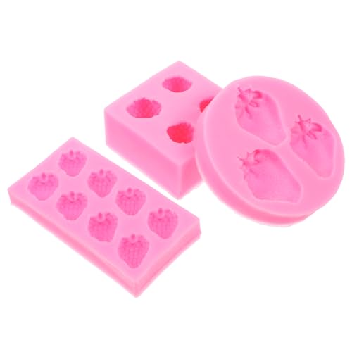 BEBEMOKO 3 Stück Teiliges Erdbeer Silikonform für Fondant und Schokoladenherstellung Diy Dekoration für Cupcakes und Desserts zu Entformen Reinigen Lebensmittelechtes Silikon Kreative von BEBEMOKO
