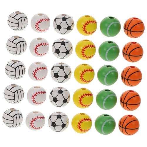BEBEMOKO 30 stücke Handwerk Holz Perle Perle Charms Lose Perlen Sport Bälle für Schmuck Machen BEBEMOKO 30 stücke Handwerk Holz Perle Perle Charms Lose Perlen Sport Bälle für Schmuck Machen von BEBEMOKO