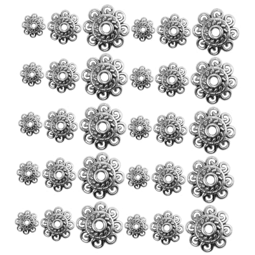 BEBEMOKO 300 Stück Legierung Blumenperlenkappen DIY Schmuckperlen Zubehör Antik Silber für Armbänder und Kreative Bastelprojekte von BEBEMOKO
