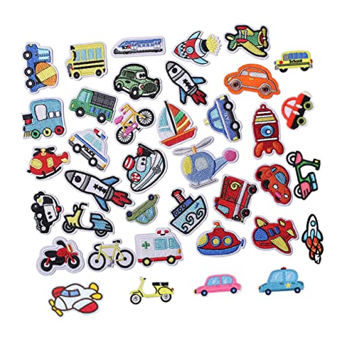 BEBEMOKO 38 Stück Cartoon-Auto-Stickerei-Aufnäher für Kleidung, Applikationen für Hemden, Taschen, Kappen und Rucksäcke, langlebiges und lichtbeständiges Design von BEBEMOKO