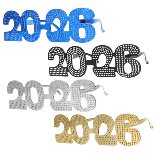 BEBEMOKO 4 Stück Silvesterbrillen mit Glitzernummern Lustige Neujahrsbrillen für Erwachsene und Leichte Party Accessoires für Silvesterfeiern Foto Requisiten und Festtagsstimmung von BEBEMOKO
