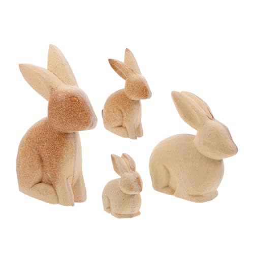 BEBEMOKO 4 Stück Unlackierte Hasenfiguren Aus Holz Zum Bemalen, Osterdekorationen, Diy- -holzhandwerk, Ornamente Für Frühlingspartys, Tischdekoration, Beige von BEBEMOKO