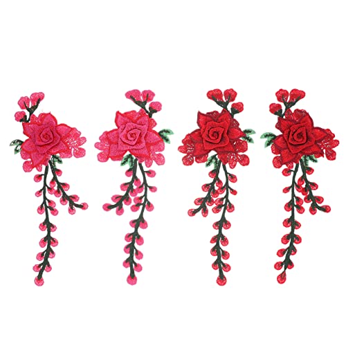 BEBEMOKO 4 Stück bestickte Stoffflicken mit drei Blumen-Design für Kleidung, Reparatur, Dekoration, langlebig, DIY, Basteln, Aufkleber, Freunde von BEBEMOKO