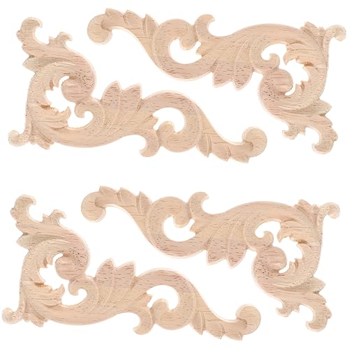 BEBEMOKO 4 x Holz-Akzent-Applikationen, dekorative Flicken für Heimdekoration, schick für Schränke, Türen, Möbel und mehr elegantes Design für einen antiken Touch von BEBEMOKO