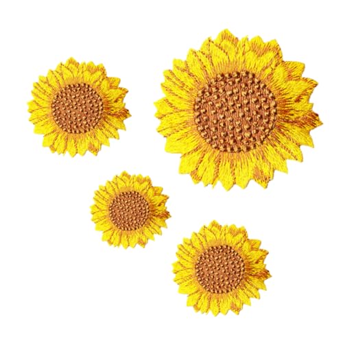 BEBEMOKO 4Stücke Sonnenblumen Stickerei Applikationen zum Aufbügeln für Kleidung DIY Dekoration Langlebige Flicken für Jeans Taschen und Rucksäcke Hochwertiges Handwerk Farbenfrohe von BEBEMOKO