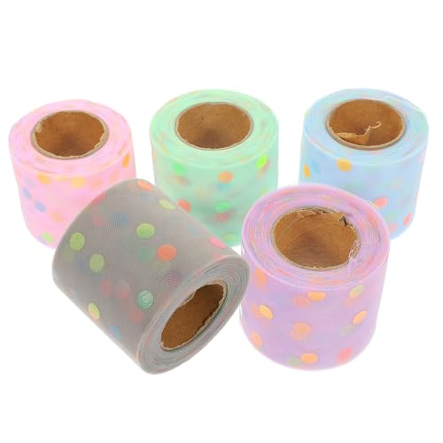 BEBEMOKO 5 Rollen Farbige Punktmuster DIY Schleifen Ripsband Yards Lila Grün Hellblau Rosa für Bastelarbeiten und Haarschmuck von BEBEMOKO