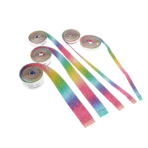 BEBEMOKO 5 Rollen selbstklebendes Strassband Reihen Regenbogen Bling Bastelband für Dekorationen für Handyhüllen, Geschenkboxen und Kleidung auf Breiten von BEBEMOKO