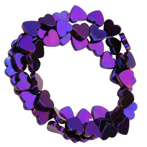 BEBEMOKO 50 Stück lila beschichtete farbige Steinperlen, hohle Herzform, Bastelperlen für Schmuckherstellung, kreatives Zubehör für Armband und Halskette von BEBEMOKO
