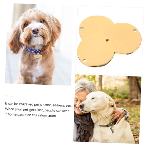 BEBEMOKO 6 Stück Teiliges Runde Edelstahl Anhänger mit Loch Spiegelglatte Oberfläche Gravierbare Doppellochige Anhänger für Haustiermarken DIY Schmuckanhänger Basteln Goldfarben von BEBEMOKO
