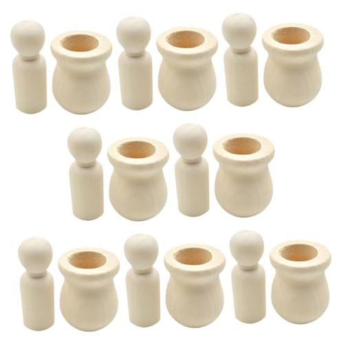 BEBEMOKO 8Er Set Holzpuppenanzug DIY Holzhandwerk Holzmenschenformen DIY Rohlinge Aus Holz Unvollendete Peg Puppenfiguren Unvollendete Holzfiguren Holzpeg Kunstbedarf Beige von BEBEMOKO