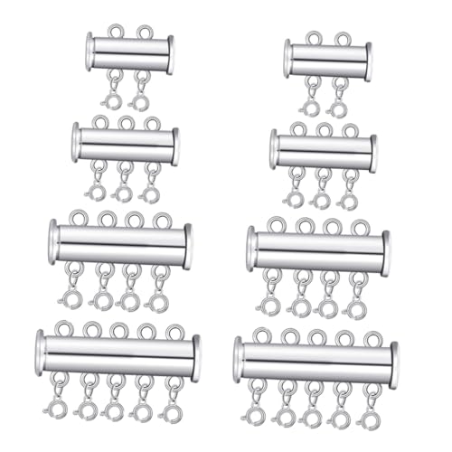 BEBEMOKO 8Stücke Teiliges Perlenverschluss für Armband und Halskette Silber Schiebeverschluss DIY Schmuckzubehör für Mehrsträngige Designs mit Aufbewahrungsbox von BEBEMOKO