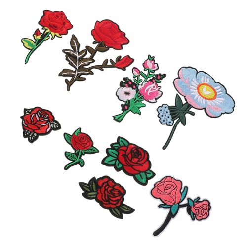 BEBEMOKO 9Stücke Blumenmuster Aufnäher zum Aufbügeln Rosenförmige Flicken für Kleidung Hüte Taschen DIY Stickerei Patches zur Dekorativen Gestaltung und Reparatur von BEBEMOKO