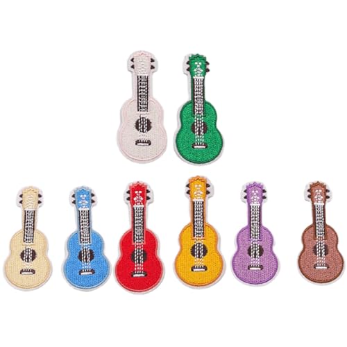 BEBEMOKO Aufnäher mit Gitarre, bestickt, Nähzubehör für Kleidung, Reparatur, Dekoration, selbstklebende Applikationen für Taschen, Basteln, hautfreundlich, langlebig, 8 Stück BEBEMOKO Aufnäher mit Gitarre, bestickt, Nähzubehör für Kleidung, Reparatur, Dekoration, selbstklebende Applikationen für Taschen, Basteln, hautfreundlich, langlebig, 8 Stück von BEBEMOKO