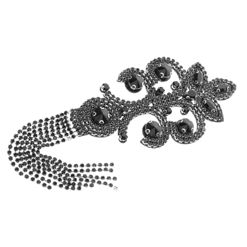 BEBEMOKO Dekorative Schulterstempel im Retro-Stil, Strass-Dekor, Bekleidungszubehör, Vintage-Quaste, Epauletten, Anzug, Kostüme, Epauletten, Quasten, Strass, Schwarz von BEBEMOKO