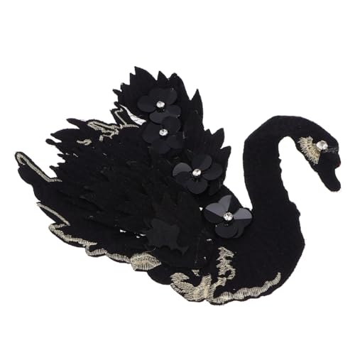 BEBEMOKO Großer Bestickter Schwan Applikation Patch mit Perlen und Blumen Dekorativer Aufnäher für Kleidung Taschen und DIY Hautfreundlicher Stoff Einfach zu Nähen Vielseitig für Textilien von BEBEMOKO