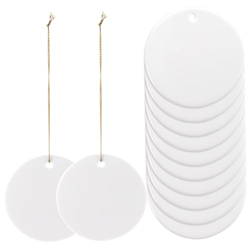 BEBEMOKO Keramik-Hängeetiketten, blanko, rund, Ornamente für Heimdekoration und Geschenk, personalisierbar, doppelseitig, bemalbar, für kreatives Basteln, 12 Stück von BEBEMOKO