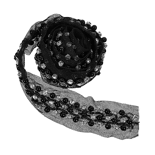 BEBEMOKO Perlenborte mit Zierkante Reihig Schwarze Netzspitze Vielseitig Einsetzbar für Kleidung DIY Projekte Hochzeitsdekoration Accessoires von BEBEMOKO