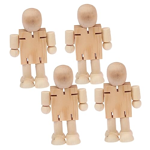 BEBEMOKO Roboter-Figuren aus Holz, unlackiert, Dekoration für Bastelprojekte, Tisch- und Regaldekoration für Räume und Innenräume, 4 Stück von BEBEMOKO