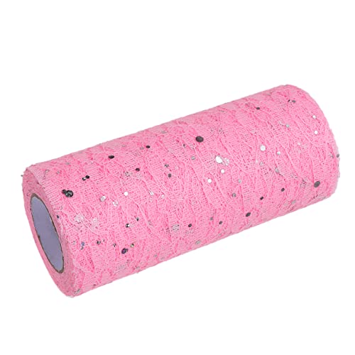 BEBEMOKO Roll X Tüllrolle, funkelnde Spitze für Hochzeitsdekoration, Geschenkpapier, Tischrock, bezaubernde rosa Tüllrolle für Partys und Bankett-Dekoration von BEBEMOKO