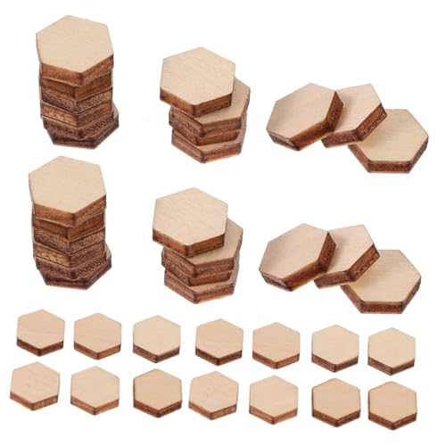 BEBEMOKO Sechseckige Holzspäne, Bastelrohlinge, Bastelornamente, sechseckige Holzfliesen für Scheiben zum Basteln, Holzhandwerk, unlackierte Holzornamente, Beige, 400 Stück von BEBEMOKO