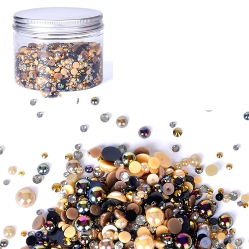 Halbrunde Perlen, gemischte Größen, 3 mm - 10 mm, Harz-Strasssteine, halbe Perlen, Strassstein-Set für Bekleidungsmaterialien von BEBIKR