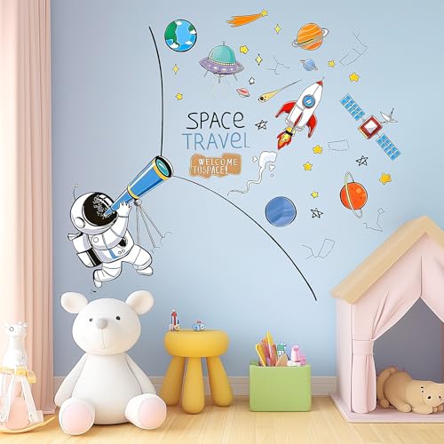 BEBOAN Wandtattoo Kinderzimmer Junge Weltraum Astronaut Wandaufkleber Jungen Wandsticker für Babyzimmer Kinderzimmer Kleinkinderzimmer Schlafzimmer Wohnzimmer - Einfach zu kleben von BEBOAN