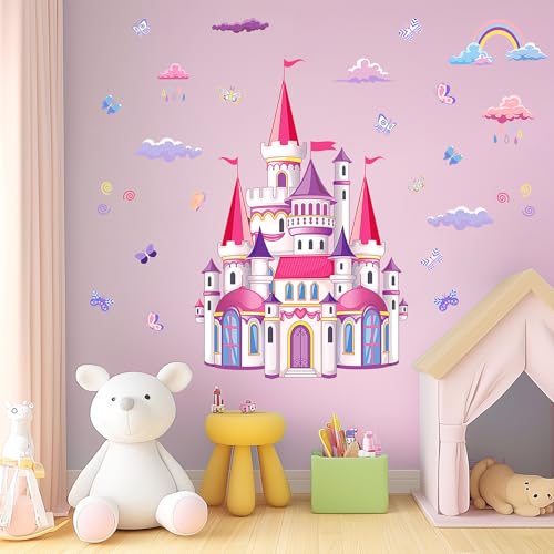 BEBOAN Wandtattoo Kinderzimmer Mädchen - Schloss Wandsticker Kinderzimmer, Wandaufkleber Kinderzimmer, Wandsticker für Babyzimmer, Kleinkinderzimmer, Schlafzimmer Wohnzimmer - Einfach zu Kleben von BEBOAN