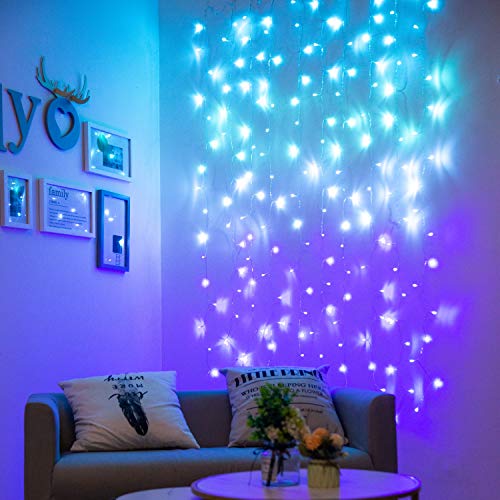 BECCOBEAT Lichterketten Vorhang Innen Lichtervorhang Bunt Türkis Blaugrün Blau Lila LED für Schlafzimmer Kinderzimmer Deko Mädchen Einhorn Meerjungfrau Party 2x2m (180LED) von BECCOBEAT