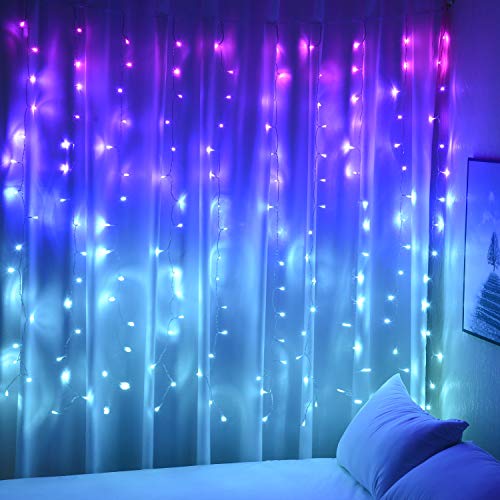 BECCOBEAT Vorhang Lichterkette für Mädchen Schlafzimmer Einhorn Meerjungfrau 160 LED Rosa Lila Blau für Party Weihnachtsdekoration Martim Martime Deko (160LED) von BECCOBEAT