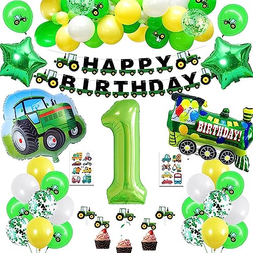 Traktor Geburtstag Deko,Folienballon Zahl in 1 Grün,Folienballon Traktor,Traktor Luftballons mit Happy Birthday Girlande für Kindergeburtstag Geburtstagdeko von BECILES
