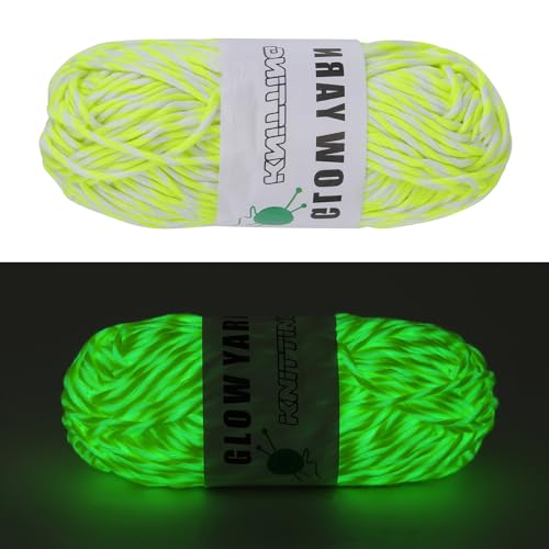 BEEFLYING 1 Rollen 2mm Leuchten im Dunkeln Garn Leuchtendes Häkelgarn zum Stricken und Häkeln Leuchtende Kunsthandwerks-DIY, 55 Yards pro Rolle, Grün Gelb von BEEFLYING