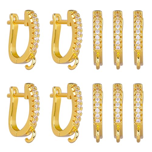 BEEFLYING 10 Stück 18 Karat vergoldete Creolen mit kubischen Zirkonia-Steinen, Ohrhaken mit baumelnden Schlaufen für DIY-Schmuckherstellung, Kunsthandwerk von BEEFLYING