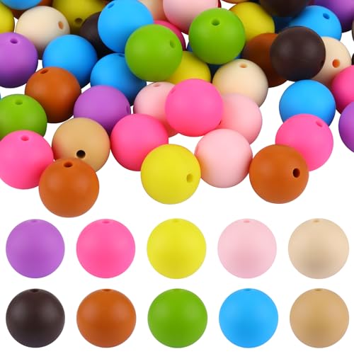 BEEFLYING 100 Stück 12mm runde Silikonperlen Gummi-Fokalperlen für beadbare Stifte DIY Schmuck Halskette Armband Schlüsselanhänger Herstellung (Gemischte Farbe) von BEEFLYING