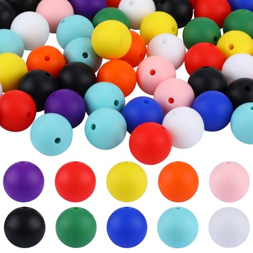 BEEFLYING 100 Stück 15 mm Runde Silikonperlen Gummi-Fokalperlen für beadbare Stifte DIY Schmuck Halskette Armband Schlüsselanhänger Herstellung (Gemischte Farbe) von BEEFLYING