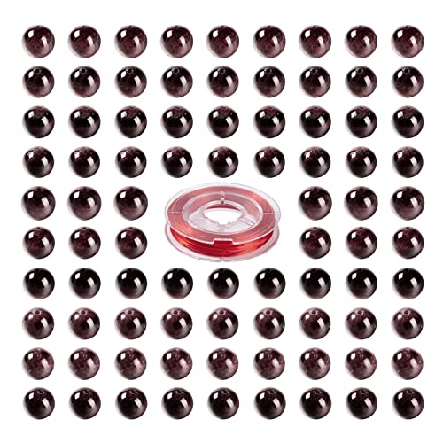 BEEFLYING 100 Stück 8mm Granat Runde Perlen Rot Facettierte Edelstein Perlen Halbedellose Lose Abstandsperlen für Schmuck Halskette Armband Herstellung von BEEFLYING