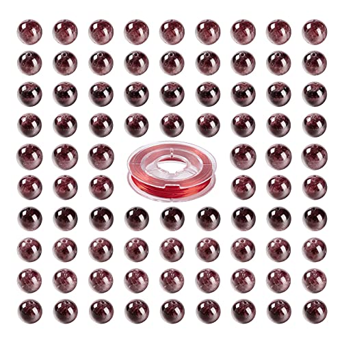 BEEFLYING 100 Stück 8mm Granat Runde Perlen Rot Facettierte Edelstein Perlen Halbedellose Lose Abstandsperlen für Schmuck Halskette Armband Herstellung von BEEFLYING