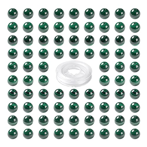 BEEFLYING 100 Stück 8mm Natürliche Malachit Runde Perlen Polierte Lose Edelsteinperlen für DIY Armband Ohrringe Halskette Schmuck Kit Herstellung von BEEFLYING