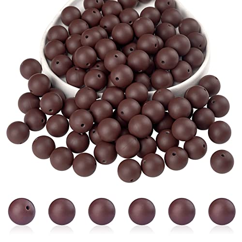 BEEFLYING 100 Stück Silikonperlen Runde Gummiperlen 15 mm Lose Zwischenperlen für DIY-Zubehör Schmuck Schlüsselanhänger Herstellung (Kaffee) von BEEFLYING