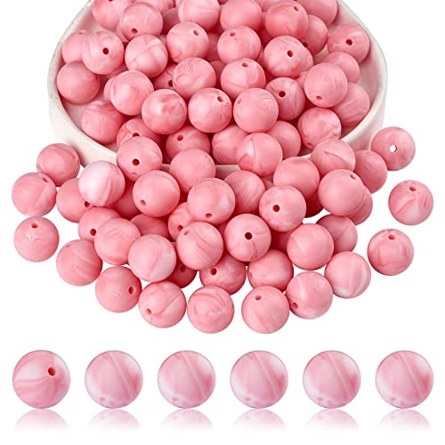 BEEFLYING 100 Stück Silikonperlen Runde Gummiperlen 15 mm Lose Zwischenperlen für DIY-Zubehör Schmuck Schlüsselanhänger Herstellung (Rauchrot) von BEEFLYING